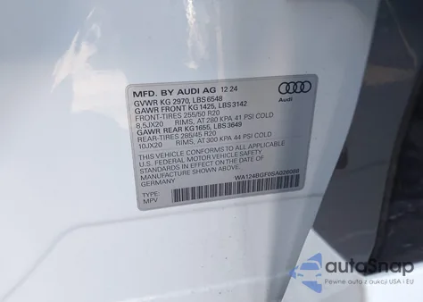 2025 Audi Q6 E-Tron Premium Plus Quattro from USA, damaged, VIN WA124BGF0SA026088